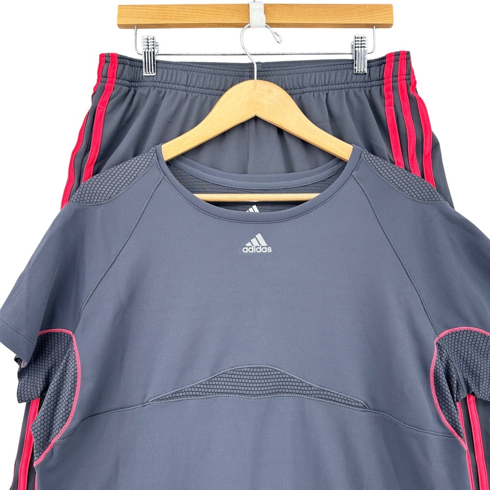 Y2K Adidas ClimaCool Tracksuit Set Gray Pink XL Top M Pants Athleisure 2 Piece